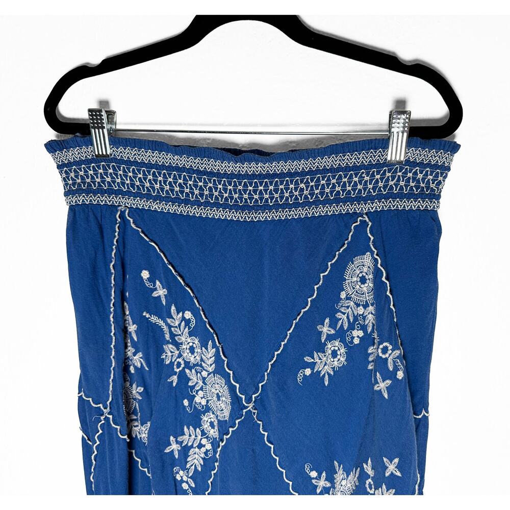 Anthropologie X Meadow Rue Women's Ping Blue Embroidered Maxi Skirt Boho Peasant - Picture 5 of 10